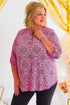 Plus Size Paisley Print V Neck Roll Tab Sleeve Blouse